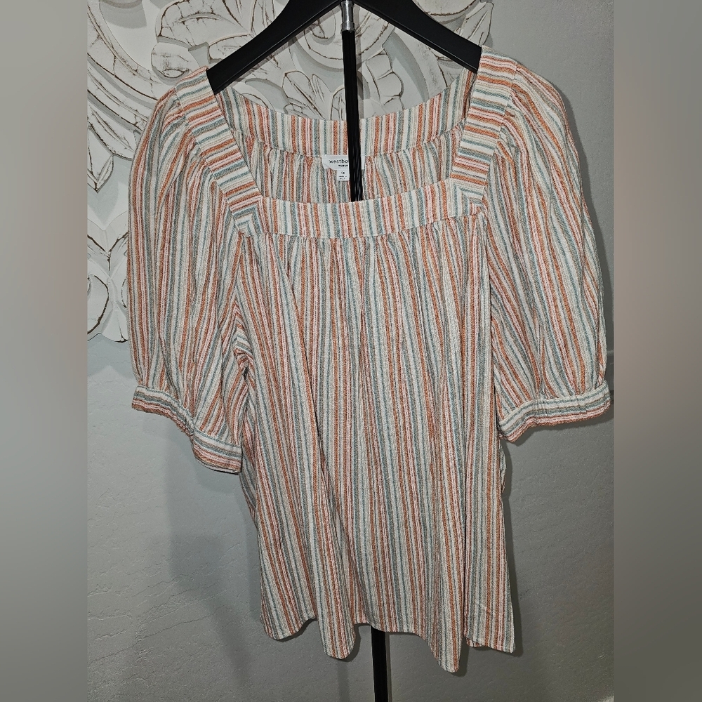 NWT 100% Cotton Westbound Multicolor Striped Blouse - 1 & 2X - Picture 1 of 6